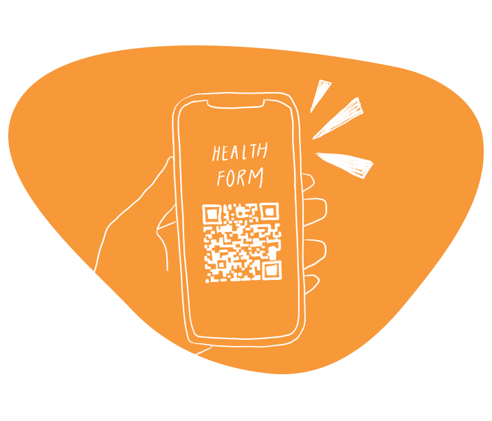 Phone showing a health form with QR code link